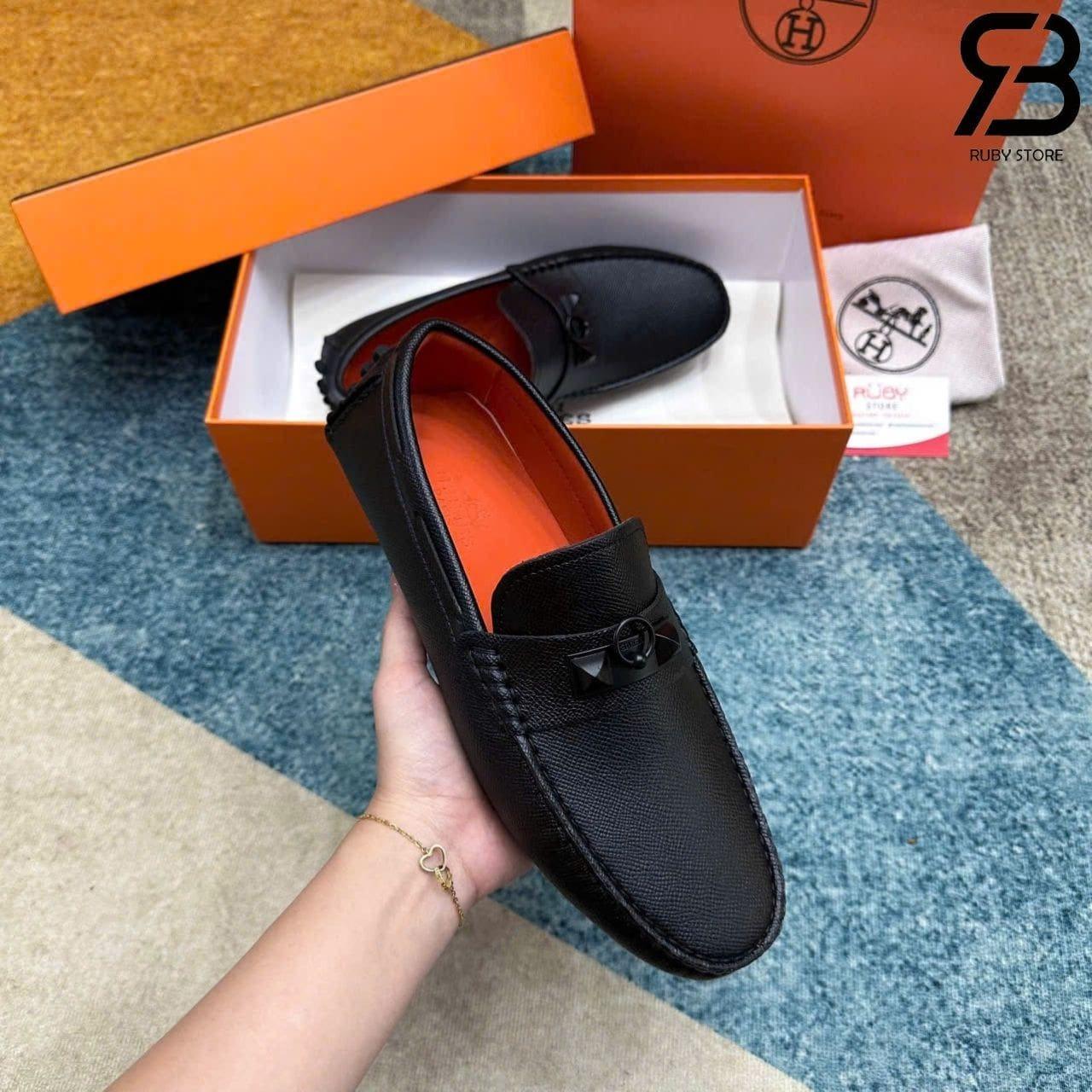 Giày Lười Hermes Irving Loafer Black Epsom Khóa đen