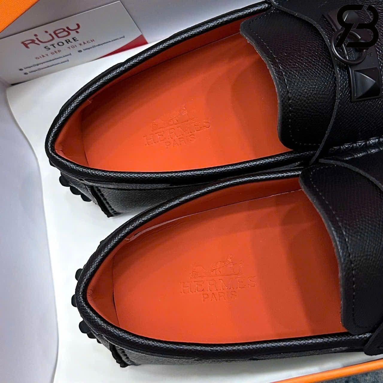 Giày Lười Hermes Irving Loafer Black Epsom Khóa đen