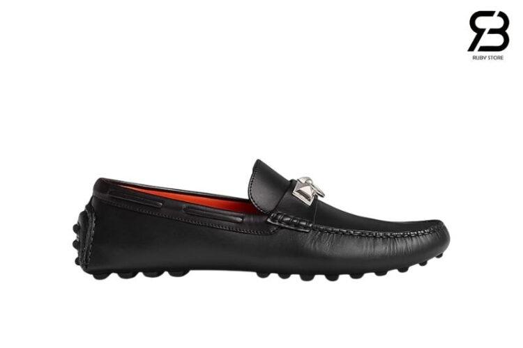 Giày Lười Hermes Irving Loafer Black Epsom SHW Khóa Trắng
