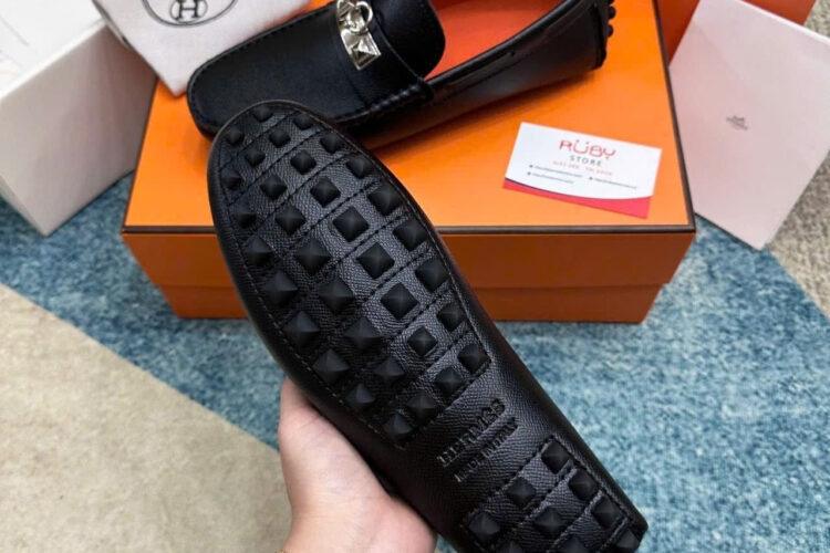Giày Lười Hermes Irving Loafer Black Epsom SHW Khóa Trắng