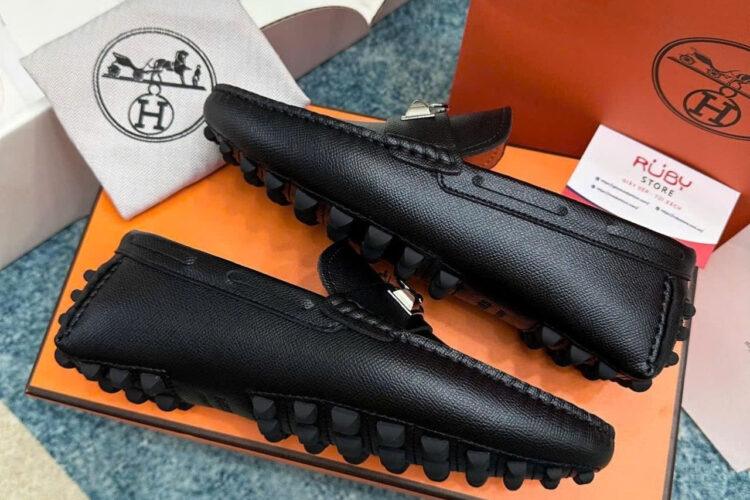 Giày Lười Hermes Irving Loafer Black Epsom SHW Khóa Trắng