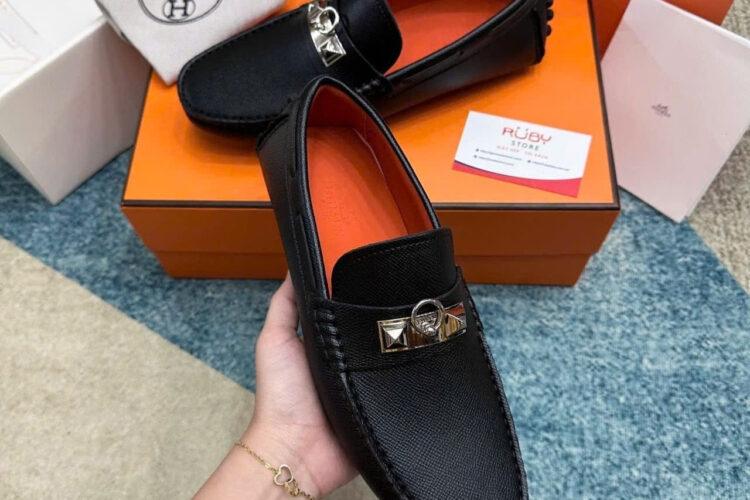 Giày Lười Hermes Irving Loafer Black Epsom SHW Khóa Trắng