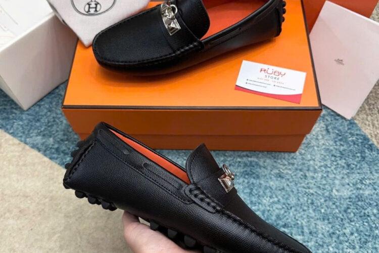 Giày Lười Hermes Irving Loafer Black Epsom SHW Khóa Trắng