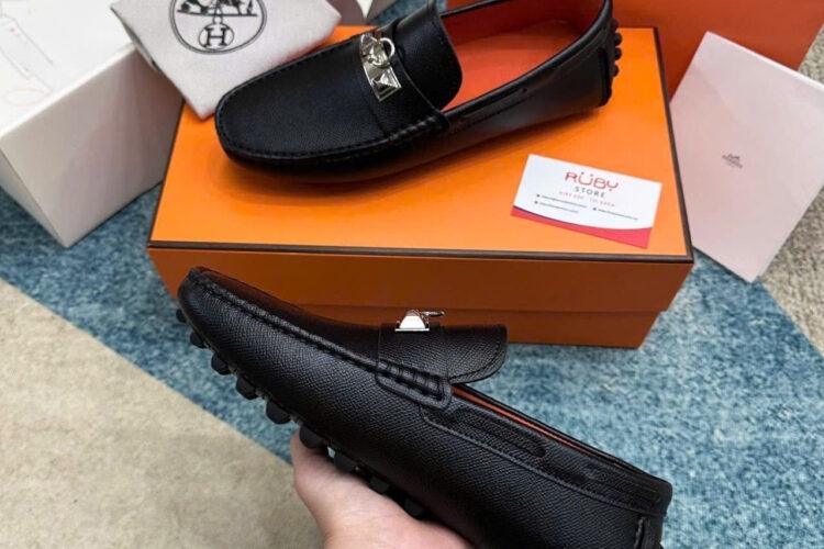 Giày Lười Hermes Irving Loafer Black Epsom SHW Khóa Trắng