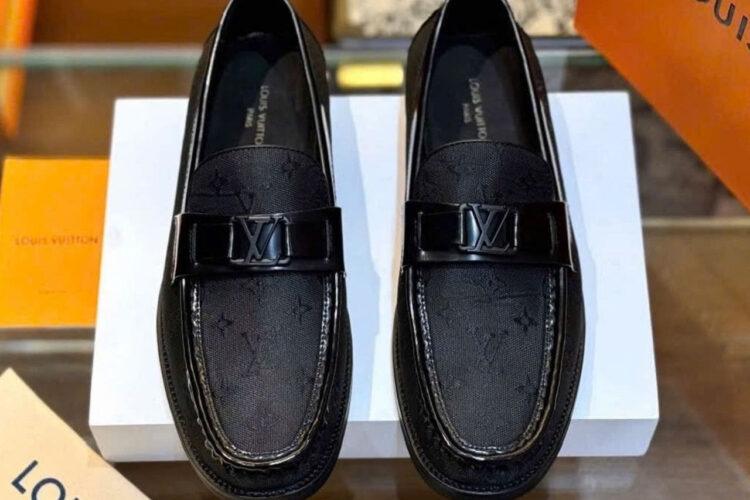 Giày Lười LV Major Loafer Black Monogram Jacquard Khóa Đen