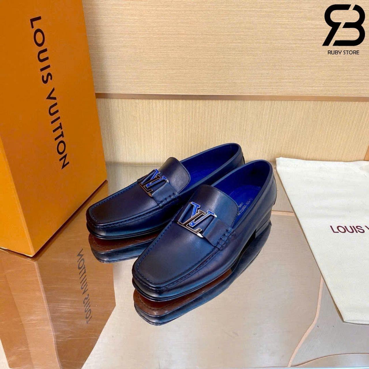 Giày Lười LV Montaigne Loafer Blue Leather Màu Xanh