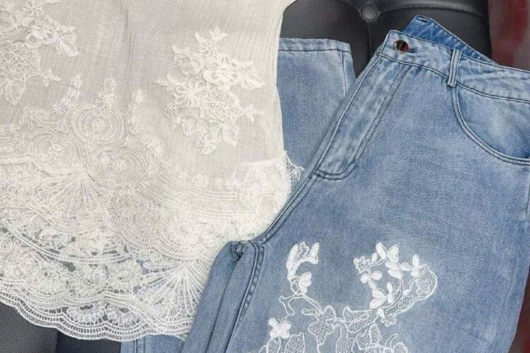 Qu§n Jean Ermanno Scervino Floral Lace Jeans in Blue