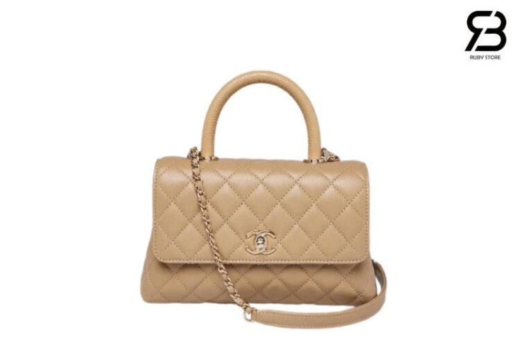 Túi CN Coco 9.5 Top Handle Bag Dark Beige Caviar Size 24 Màu Be