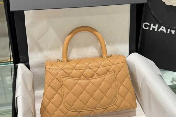 Túi CN Coco 9.5 Top Handle Bag Dark Beige Caviar Size 24 Màu Be