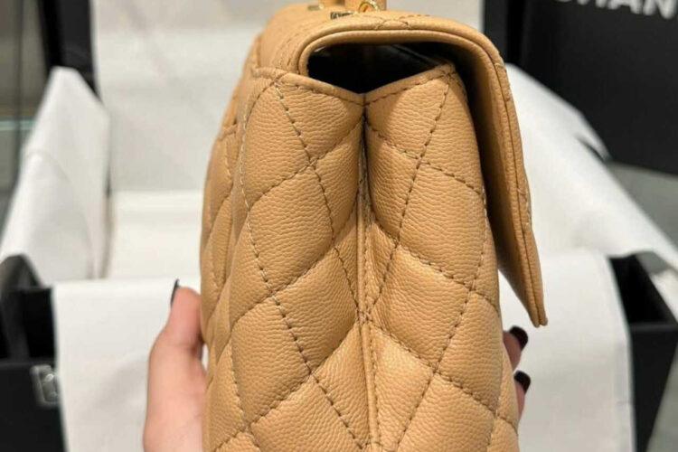 Túi CN Coco 9.5 Top Handle Bag Dark Beige Caviar Size 24 Màu Be