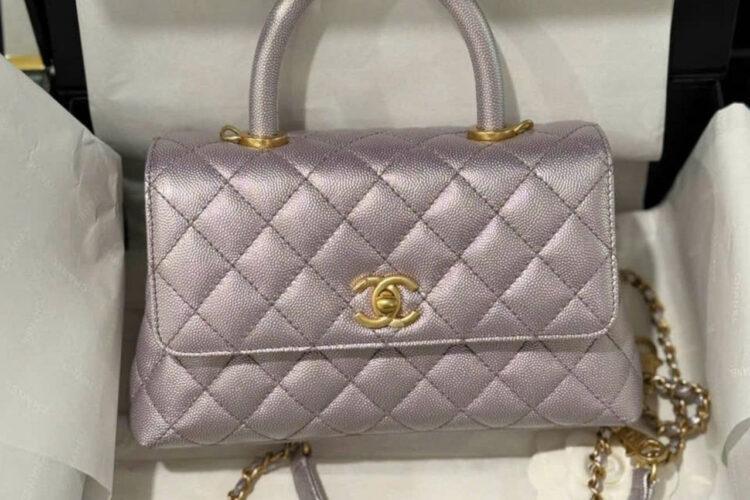 Túi CN Coco 9.5 Top Handle Bag Iridescent Purple Caviar Size 24