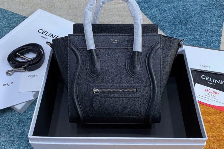 Túi Celine Luggage Nano Shopping Bag Handbag Drummed Calfskin Black 20CM