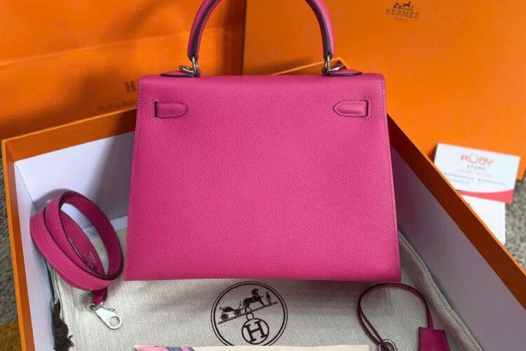 Túi Hermes Kelly 25 Rose Tyrien Epsom PHW Màu Hồng