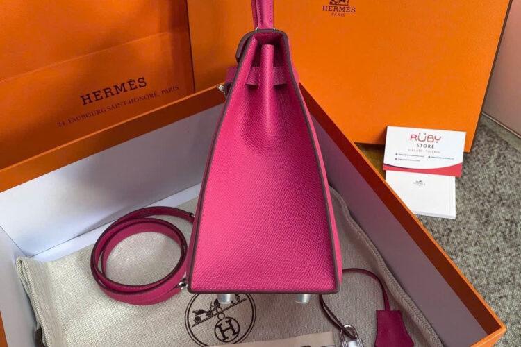 Túi Hermes Kelly 25 Rose Tyrien Epsom PHW Màu Hồng