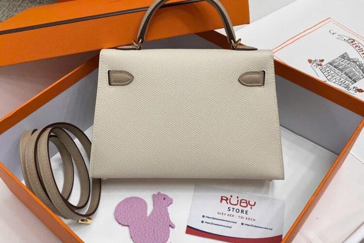 Túi Hermes Kelly Mini II 20 Bicolor Craie Trench Epsom GHW Màu Kem