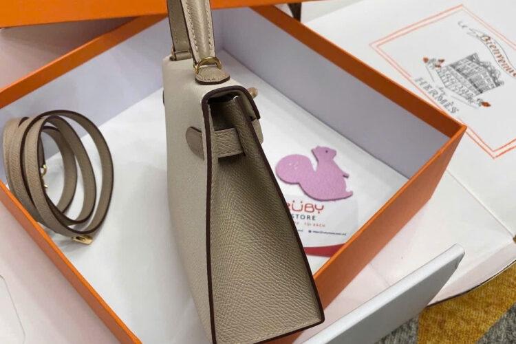 Túi Hermes Kelly Mini II 20 Bicolor Craie Trench Epsom GHW Màu Kem