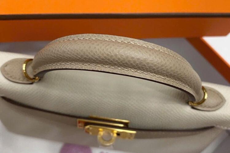 Túi Hermes Kelly Mini II 20 Bicolor Craie Trench Epsom GHW Màu Kem