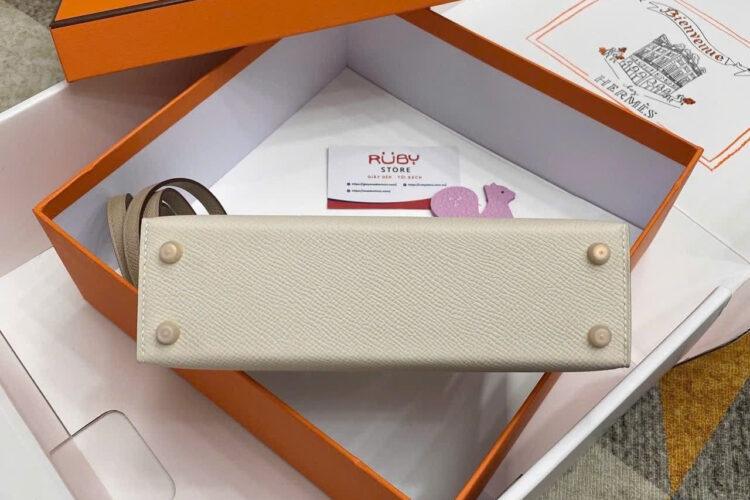 Túi Hermes Kelly Mini II 20 Bicolor Craie Trench Epsom GHW Màu Kem