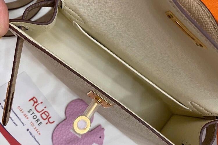 Túi Hermes Kelly Mini II 20 Bicolor Craie Trench Epsom GHW Màu Kem