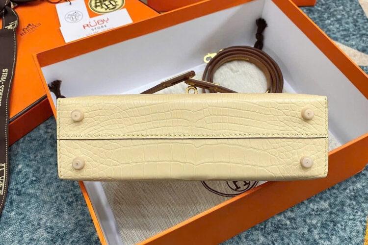 Túi Hermes Kelly Mini II 20 Bicolor Vanilla Gold Matte Alligator GHW
