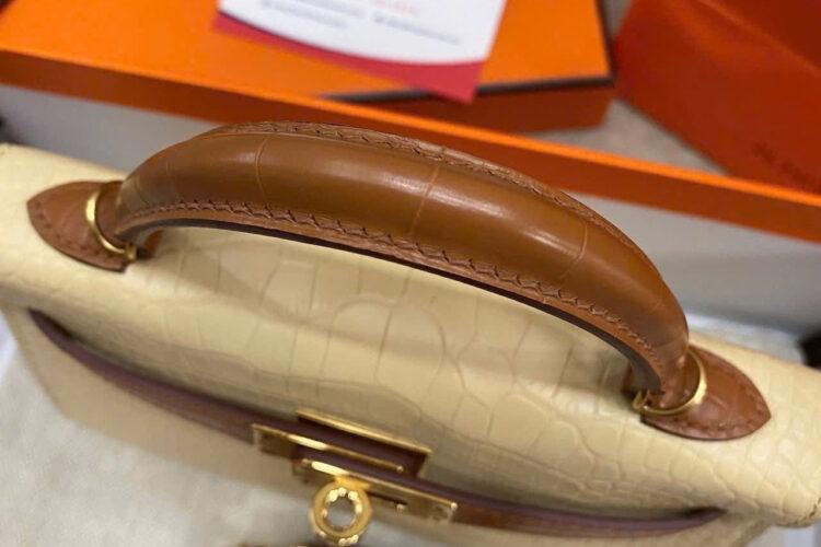 Túi Hermes Kelly Mini II 20 Bicolor Vanilla Gold Matte Alligator GHW