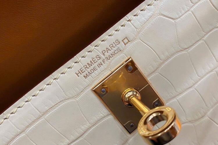 Túi Hermes Kelly Mini II 20 Bicolor Vanilla Gold Matte Alligator GHW