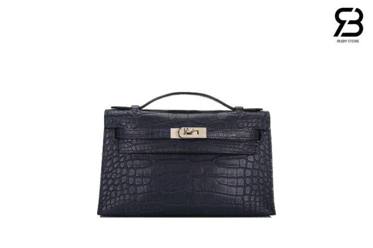 Túi Hermes Kelly Pochette 22 Noir Matte Crocodile PHW May Tay