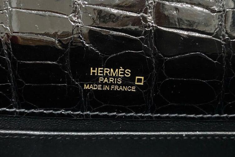 Túi Hermes Kelly Pochette 22 Noir Shiny Alligator GHW May Tay