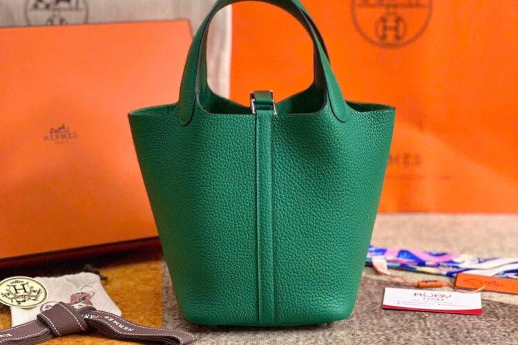 Túi Hermes Picotin 18 Vert Oyat TC Leather PHW Xanh Lá