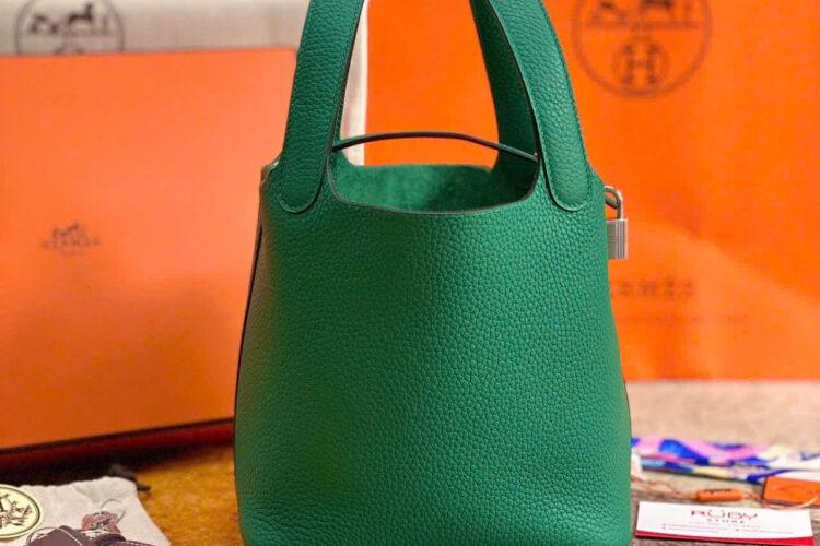 Túi Hermes Picotin 18 Vert Oyat TC Leather PHW Xanh Lá