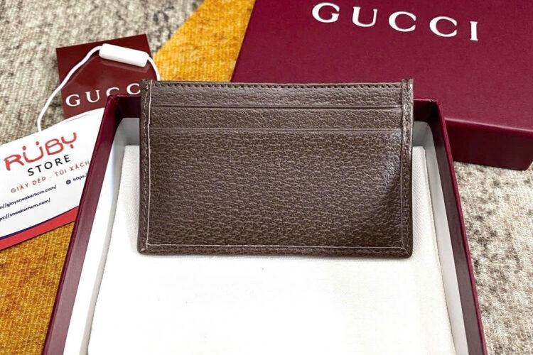 Ví Gucci Ophidia Card Case In Beige And Dark Brown Fabric