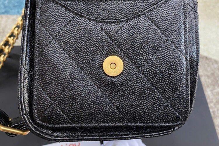 Ba Lô CN 25 Medium Backpack Grained Calfskin Gold-Tone Metal Black