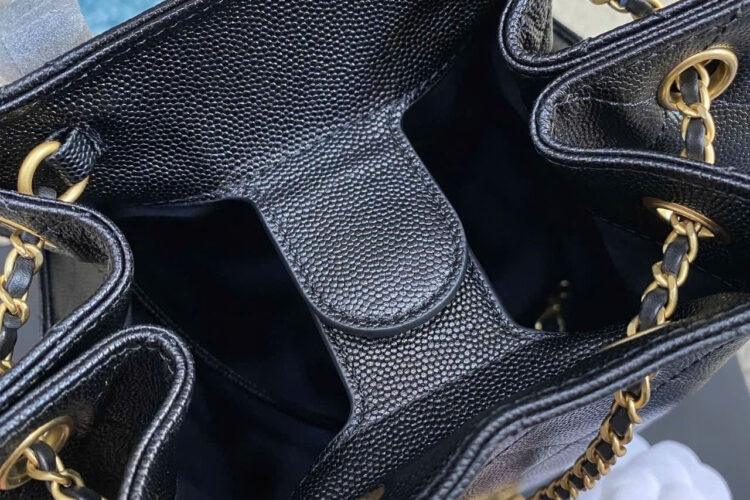 Ba Lô CN 25 Medium Backpack Grained Calfskin Gold-Tone Metal Black