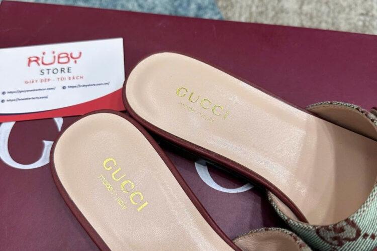 Dép Gucci GG Slide Sandal Brown Blue Màu Nâu Xanh