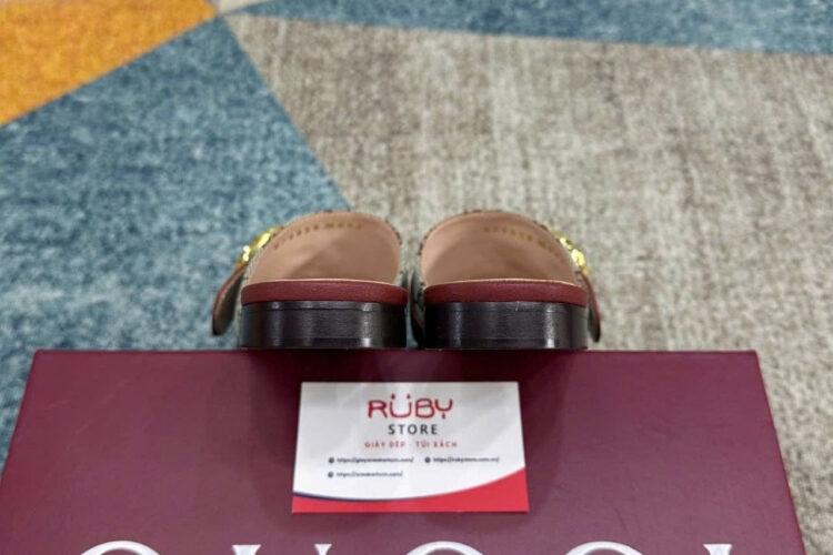 Dép Gucci GG Slide Sandal Brown Blue Màu Nâu Xanh