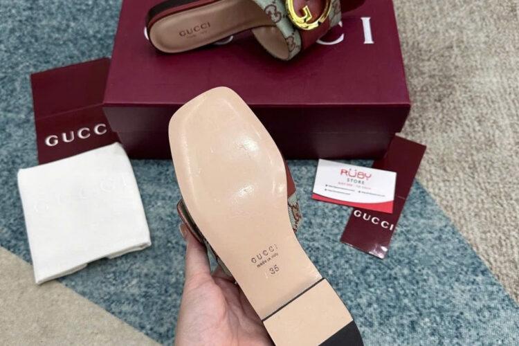 Dép Gucci GG Slide Sandal Brown Blue Màu Nâu Xanh
