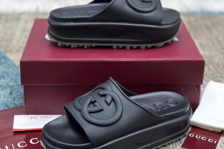 Dép Gucci Interlocking G Slide Sandal Black Màu đen