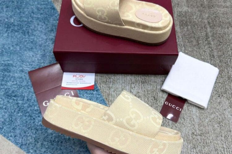 Dép Gucci Maxi GG Platform Slide Beige Màu Be