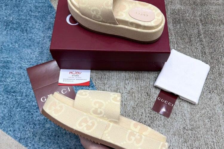 Dép Gucci Maxi GG Platform Slide Beige Màu Be