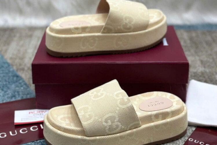Dép Gucci Maxi GG Platform Slide Beige Màu Be