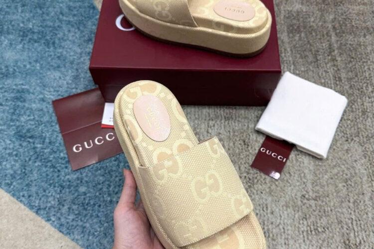 Dép Gucci Maxi GG Platform Slide Beige Màu Be