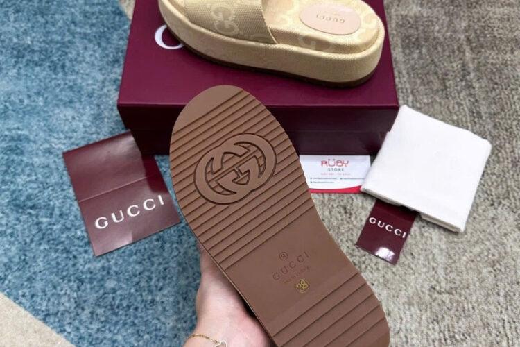 Dép Gucci Maxi GG Platform Slide Beige Màu Be