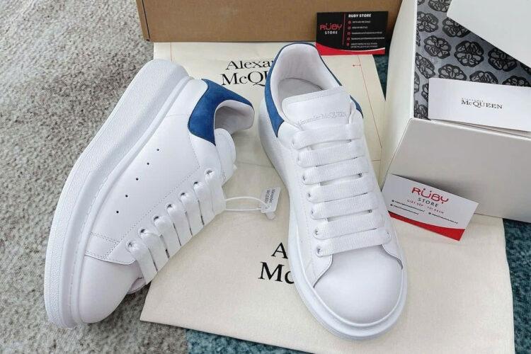 Giày Alexander McQueen White Calfskin Blue Suede Trắng Gót Xanh