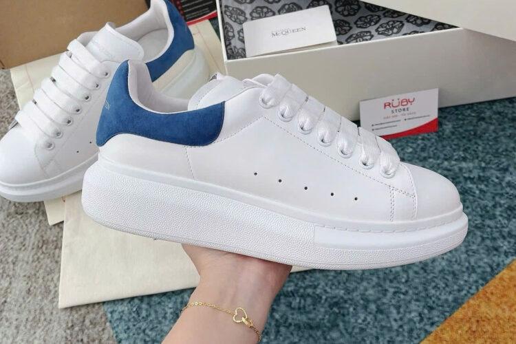Giày Alexander McQueen White Calfskin Blue Suede Trắng Gót Xanh
