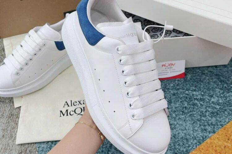 Giày Alexander McQueen White Calfskin Blue Suede Trắng Gót Xanh