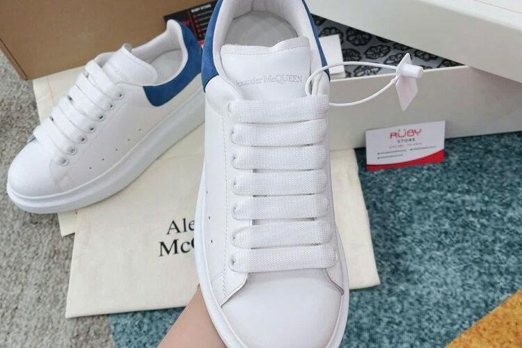 Giày Alexander McQueen White Calfskin Blue Suede Trắng Gót Xanh
