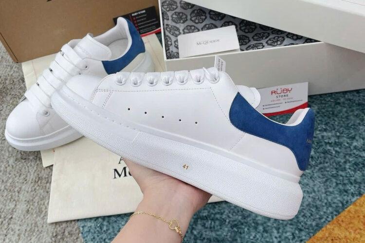 Giày Alexander McQueen White Calfskin Blue Suede Trắng Gót Xanh