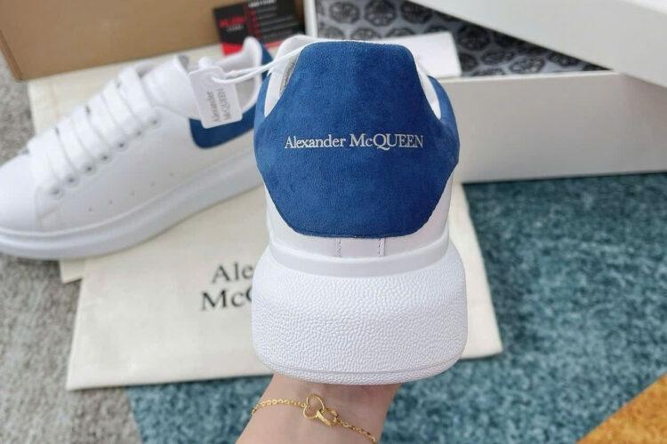 Giày Alexander McQueen White Calfskin Blue Suede Trắng Gót Xanh