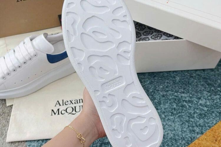 Giày Alexander McQueen White Calfskin Blue Suede Trắng Gót Xanh