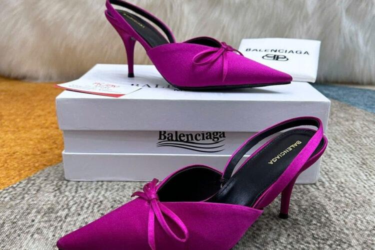 Giày Cao Gót Balenciaga Knife Slingback Pumps in Fuchsia Pink Satin